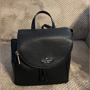 NEW! Kate Spade Leila Black Pebbled Leather Medium Flap Backpack